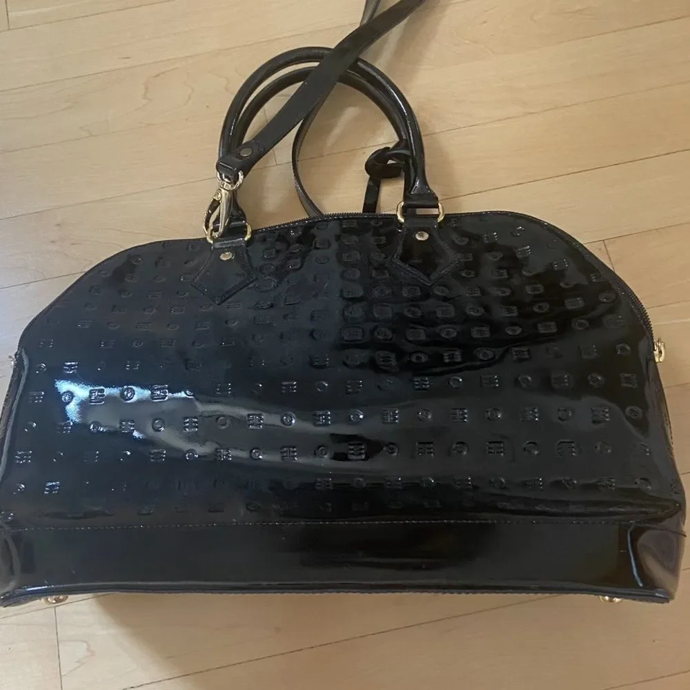 Arcadia Made In Italy Patent Leather Bugatti  Satchel in Black
